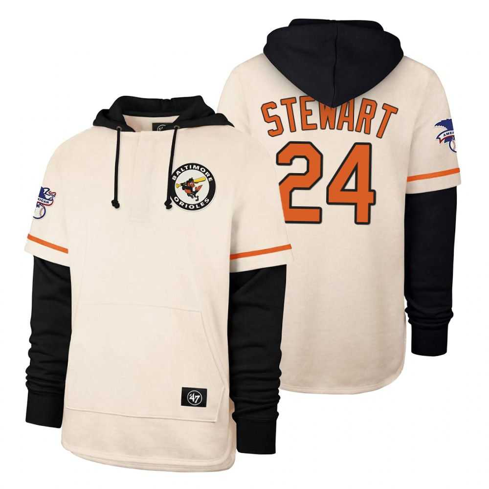 Men Baltimore Orioles 24 Stewart Cream 2021 Pullover Hoodie MLB Jersey